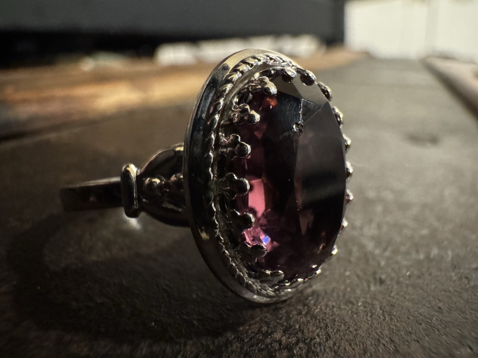 Vintage Danecraft Sterling Silver Purple Amethyst Ring • Adjustable