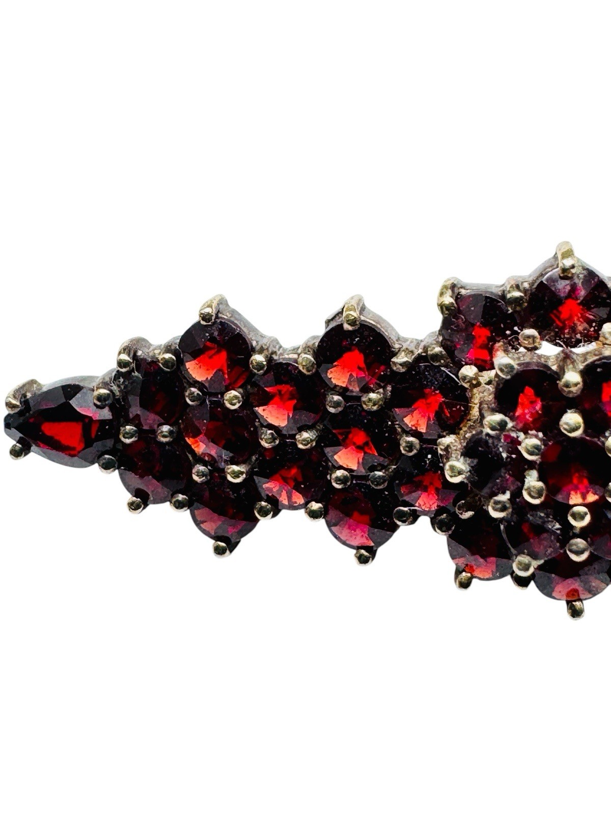 Vintage Bohemian Rose Cut Garnet Sterling Vermeil 925 Brooch Pin