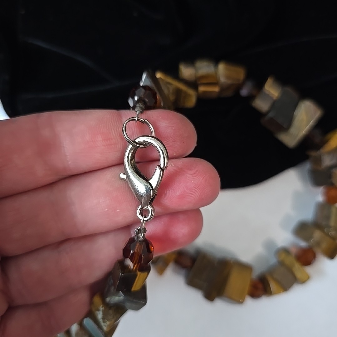Vintage Chunky Heavy Tiger’s Eye Stone Beads Tea Glass Beads Necklace 20″L