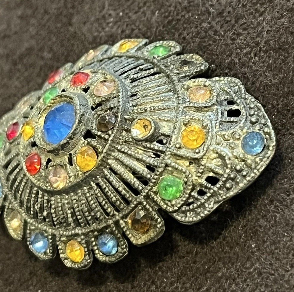 Little Nemo Art Deco Rhinestone Brooch/Pin, Silver Tone Vintage, 1.75″L x 1″W