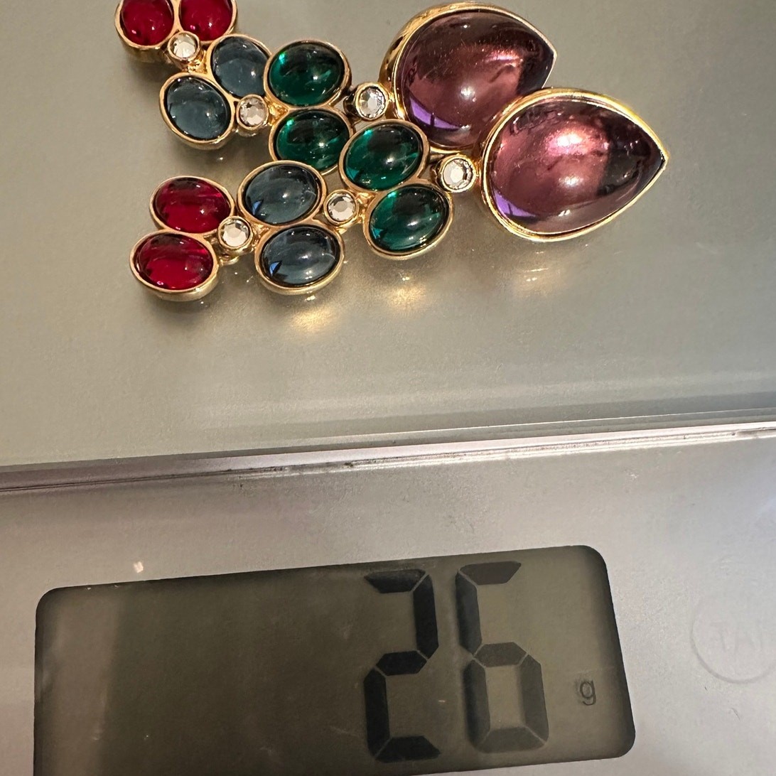 Swarovski Multicolor Crystal Cabochon Gold Drop Earrings Savvy 90s Vintage