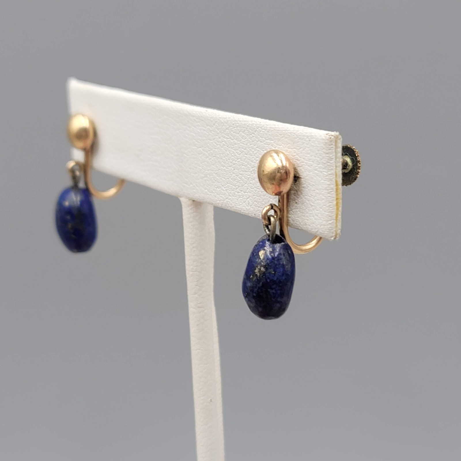 Vintage Lapis Lazuli Blue Stone Bead Clip on Earrings Gold Filled 1/20th 12k 5/8