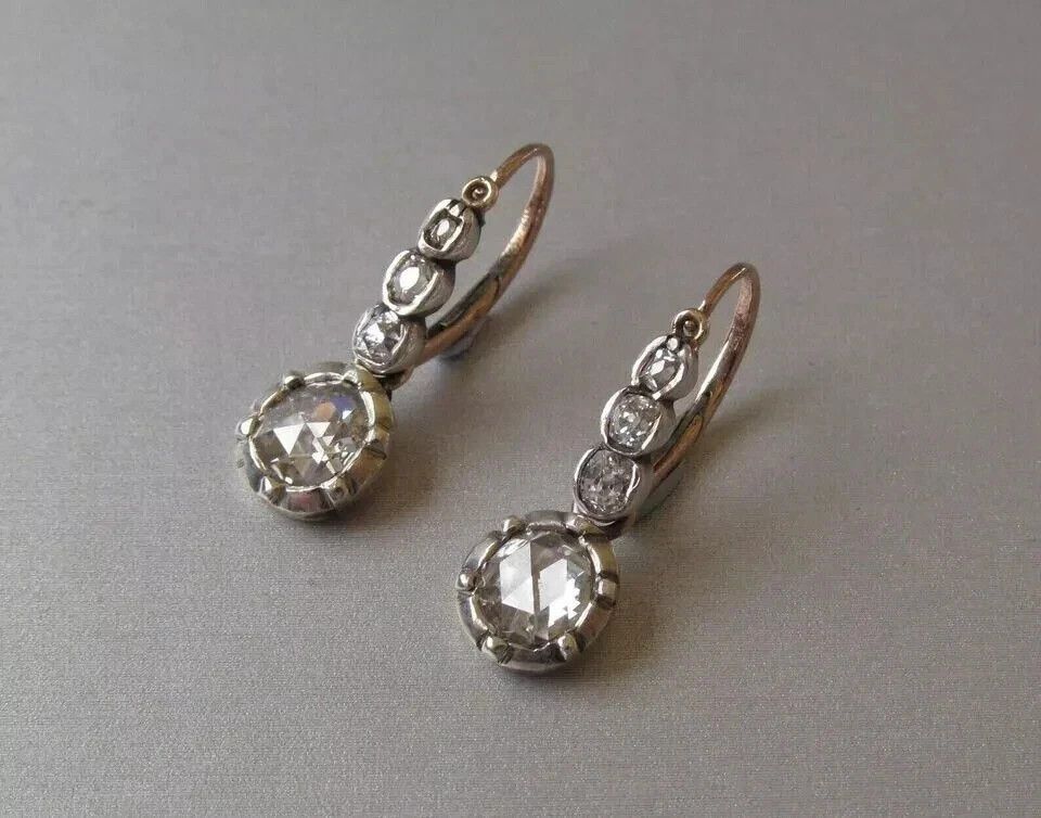 Art Deco Style Round Cut Lab Created Diamond Wedding 14K White Gold FN Earrings