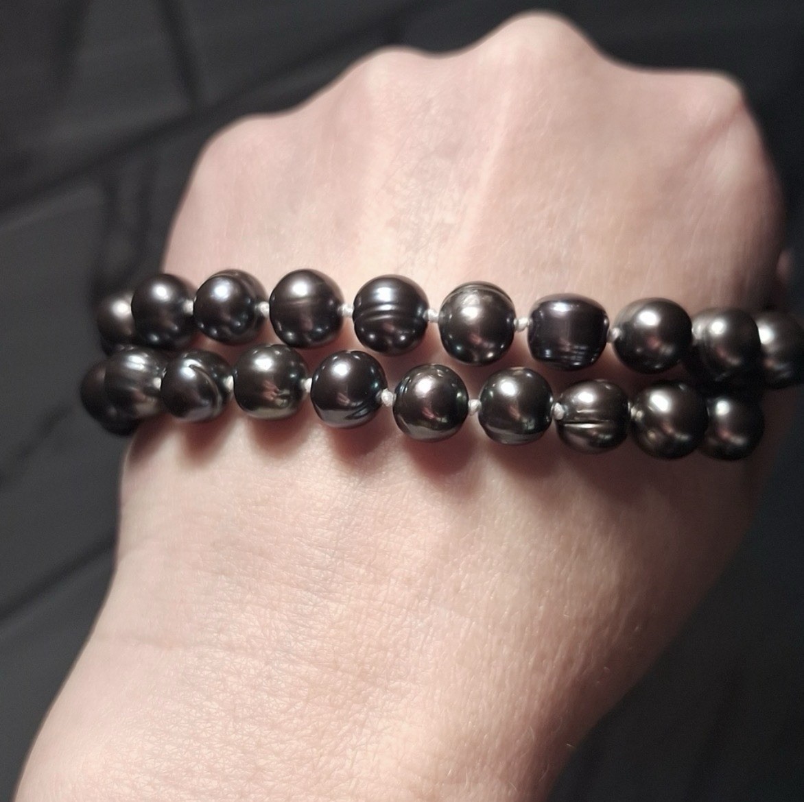 Stunning Vintage Knotted Black Freshwater Pearl Necklace 18” Dyed