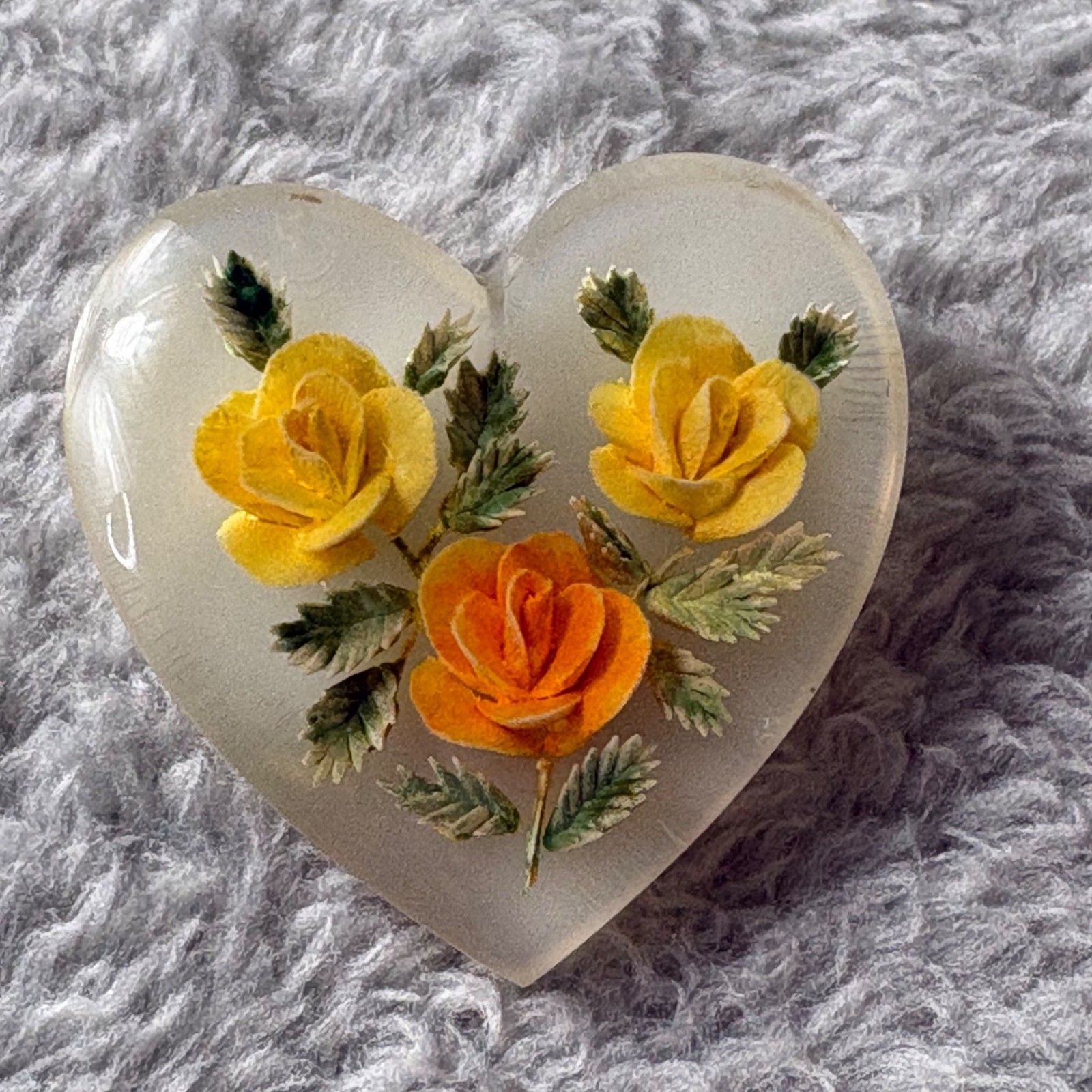 Vintage Unbranded Lucite Pin Brooch Floral Roses Yellow Orange
