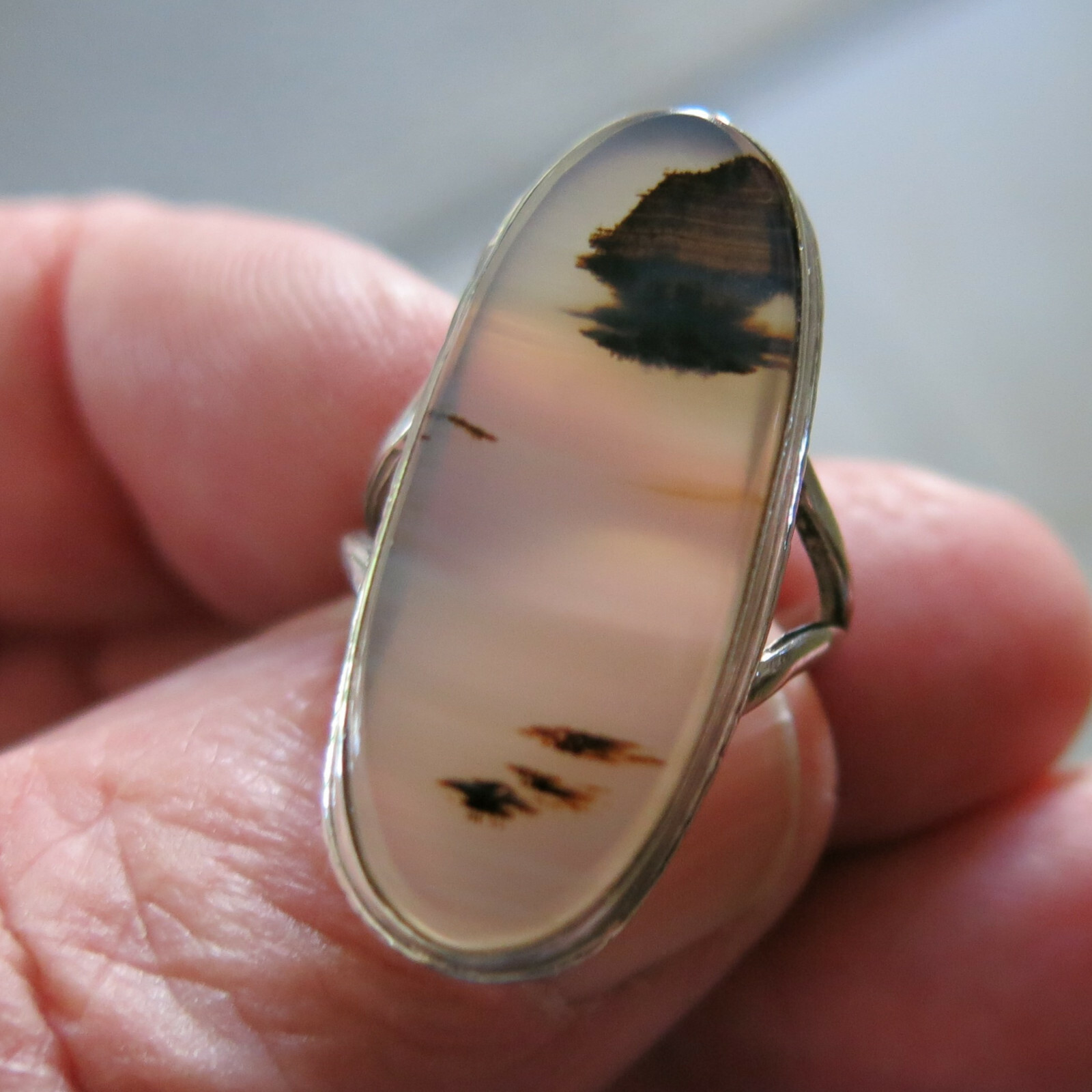 Vintage Sterling Silver Large Moss Agate Ring 6.4g Size 5.75 [6462]