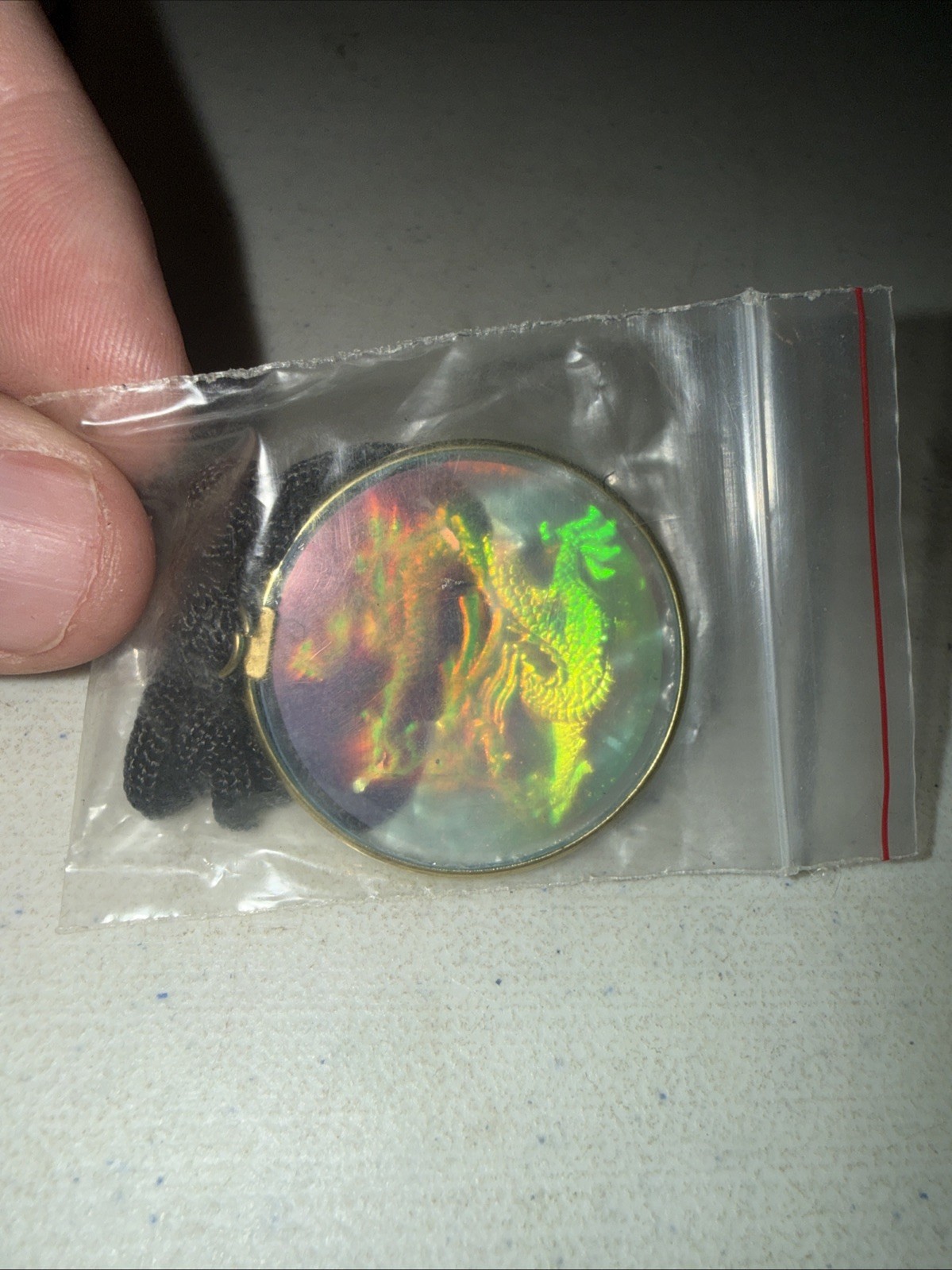 Vintage Hologram Necklace 3D DCG Glass Pendant Dragon Marijuuna Leaf Yin Yang