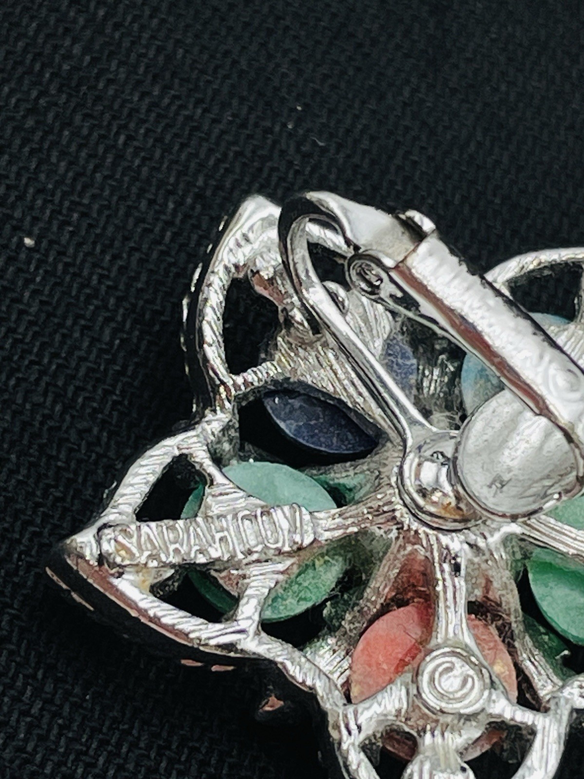 Sarah Coventry Multi-Stone Color Faux Pearl Filligree Clip Earrings Silver Tone