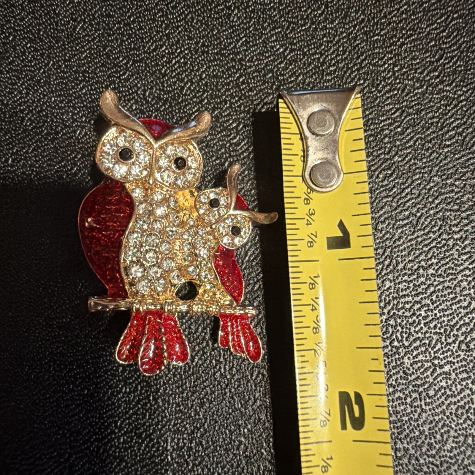 Owl Pair Rhinestone Brooch Pin Gold Tone Costume Jewelry