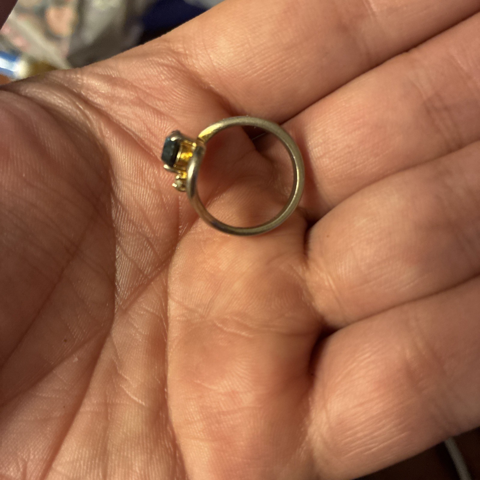 Vintage Gold Tone Ring With Blue Stone, Zircon?