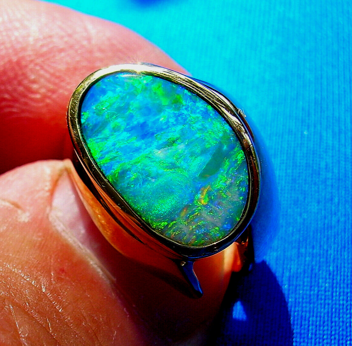 Original EARTH MINED Black OPAL Deco Ring Designer Hand made SOLID 14K GOLD 6.25