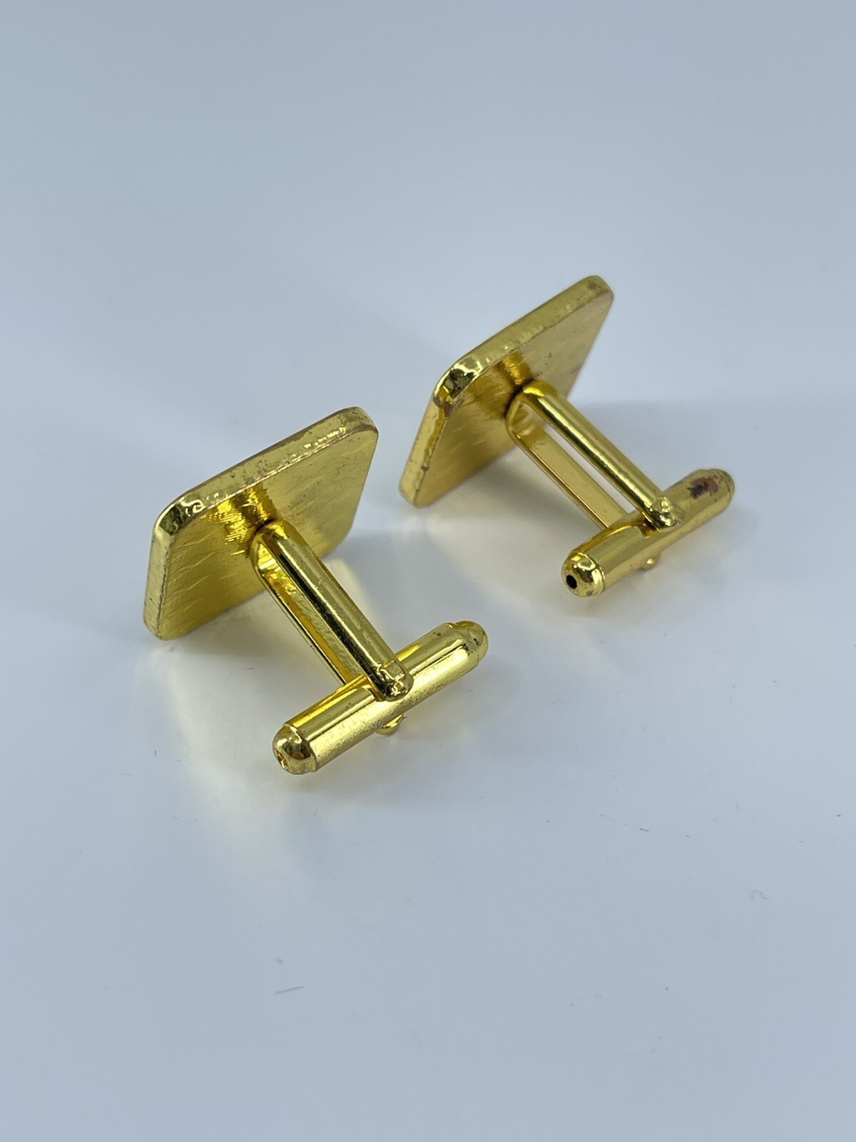 gold tone square yellow glass cufflinks white rhinestones accents bullet backs