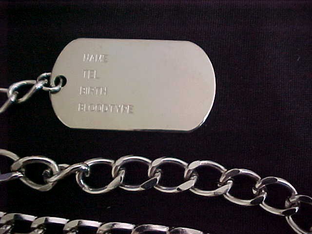 Vintage Steel Punk Drop Dog Tag on 2 Large Heavy Chunky Curb Chains Necklace