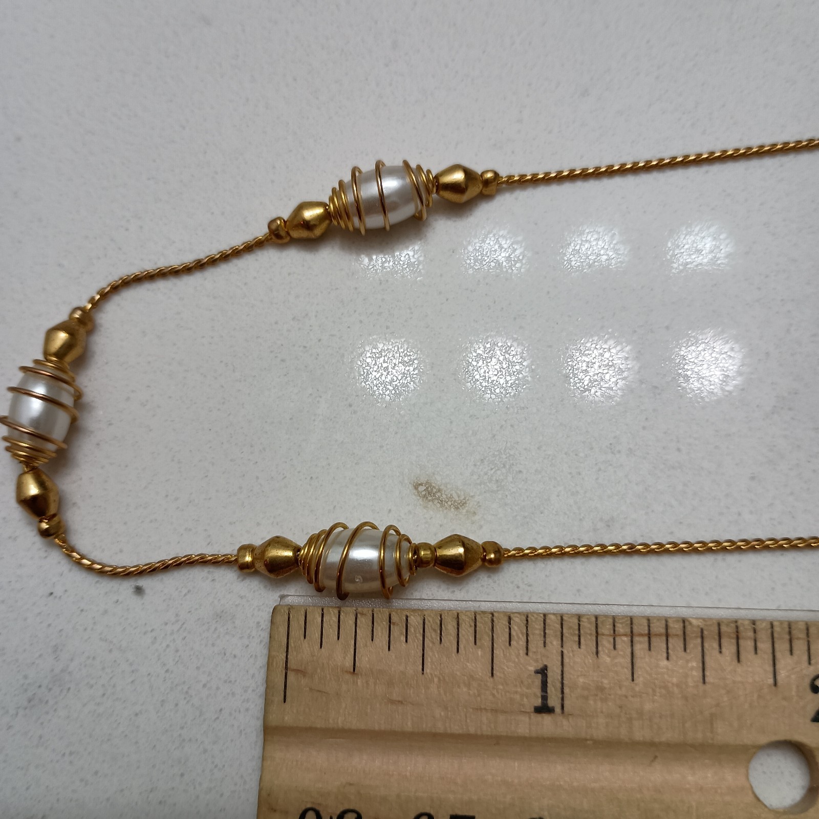 Vintage Necklace Gold Tone Chain And Beads With Faux Pearls 18 To 21 Inches