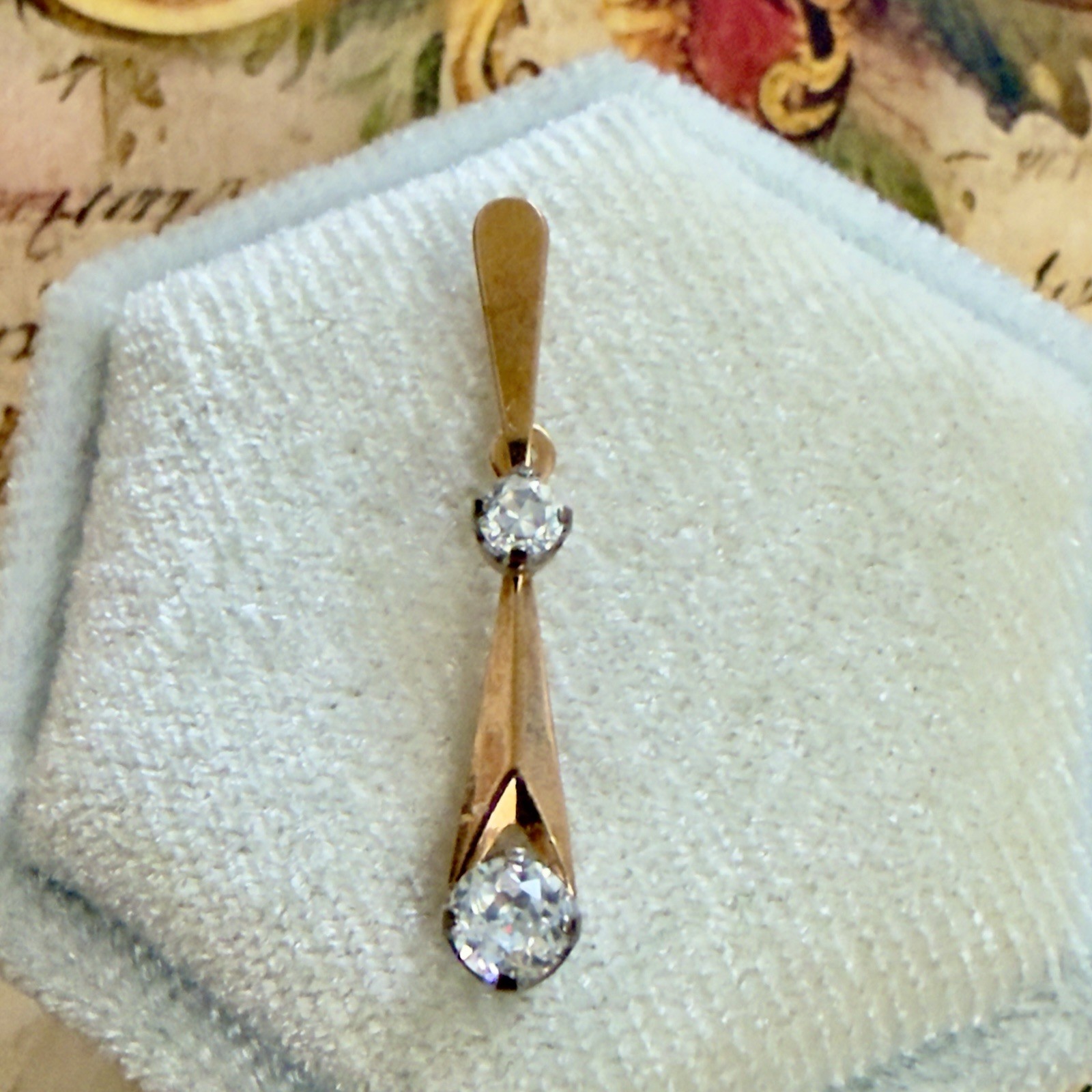 14K 585 Rose Gold & Fianite (cz) Pendant – Vintage East European – 1″ – #1949