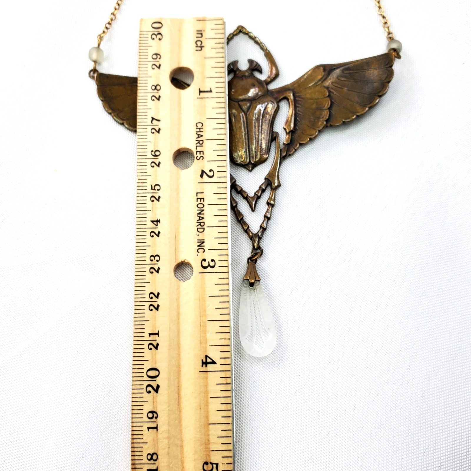 Vintage Brass Scarab Beetle Pendant Necklace Egyptian Revival jewelry 21″