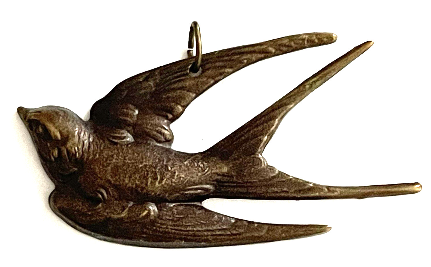 BRASS BIRD PENDANT Only Stamped Metal Diving Flying Swallow 3.5″ No Chain