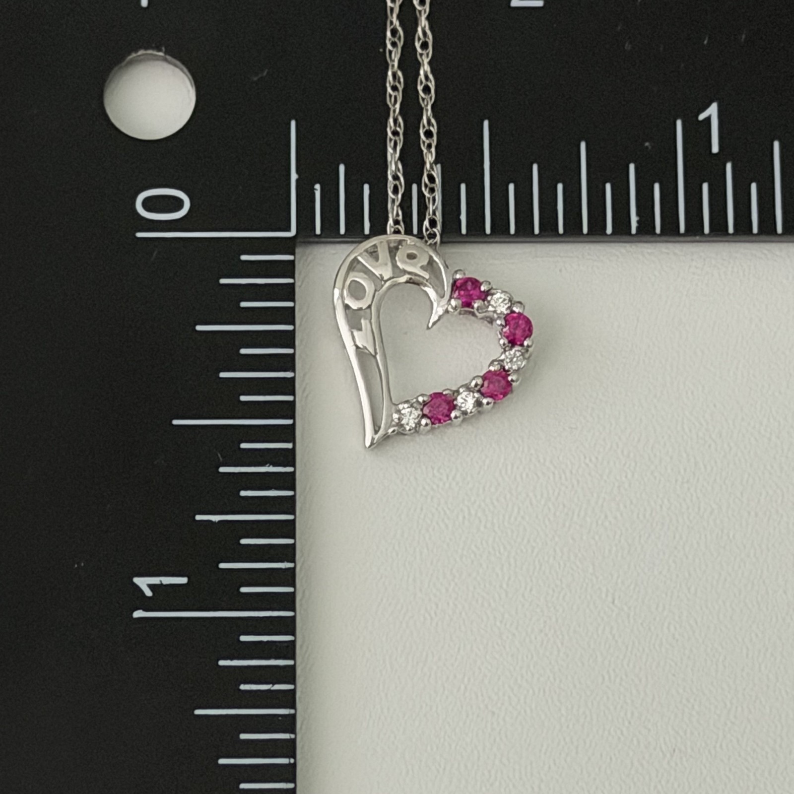 Lenox 925 Sterling Silver Vintage Ruby & CZ Open Heart Love Dainty Necklace 18″