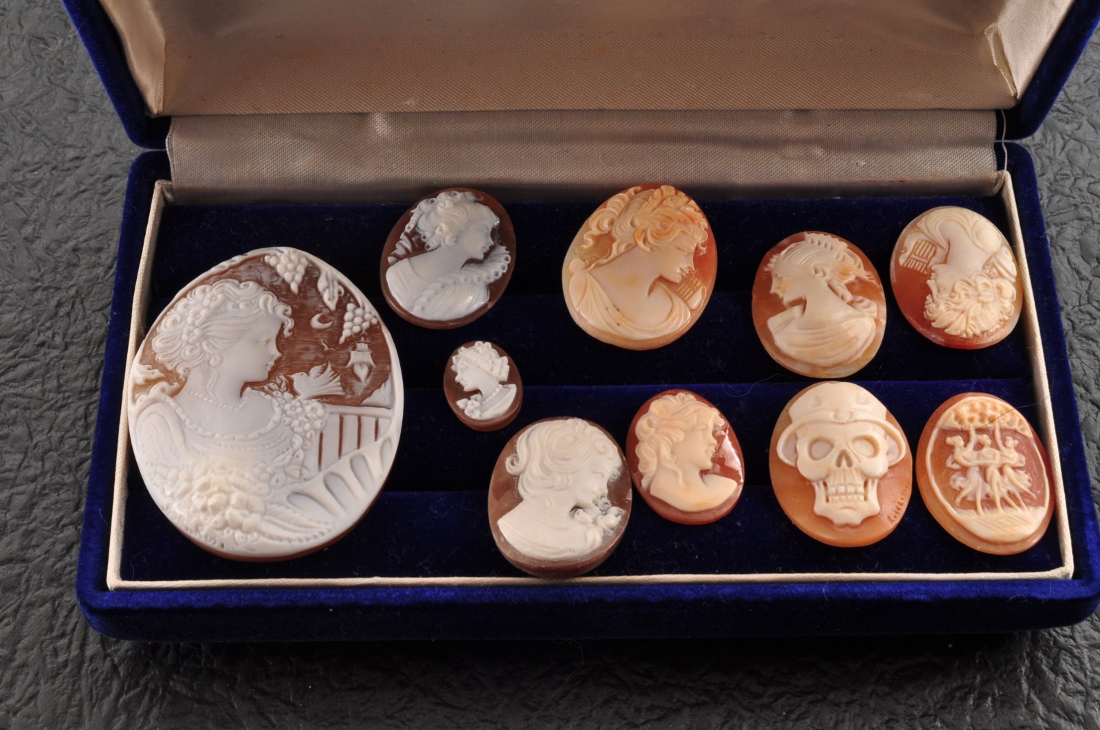 10 items , vintage shell cameo White and brown color (Total 206.0ct) with case.