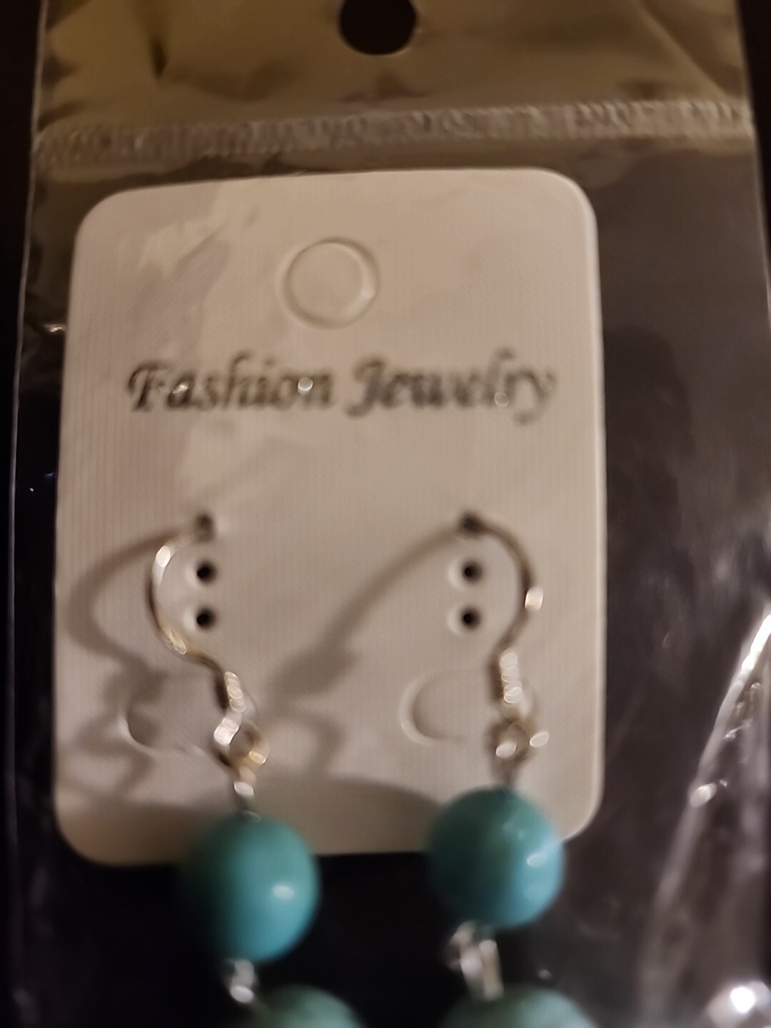 Fashion Jewelry Faux Turquoise Blue Bead Dangle Earrings NOS