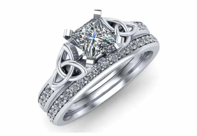 2.00Ct Princess Cut Lab Created Diamond 925 Silver Engagement Bridal Ring Set