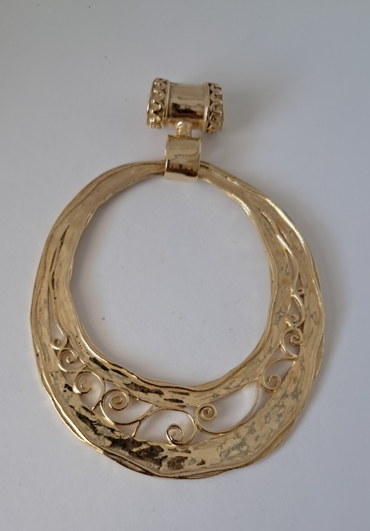 LIRM Sterling Silver Gold Plated Vintage Israel Large Circle Scroll Pendant