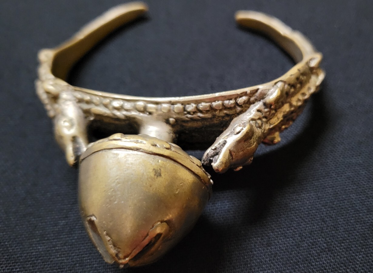 Vintage West African Ashanti Brass Crocodile Bracelet