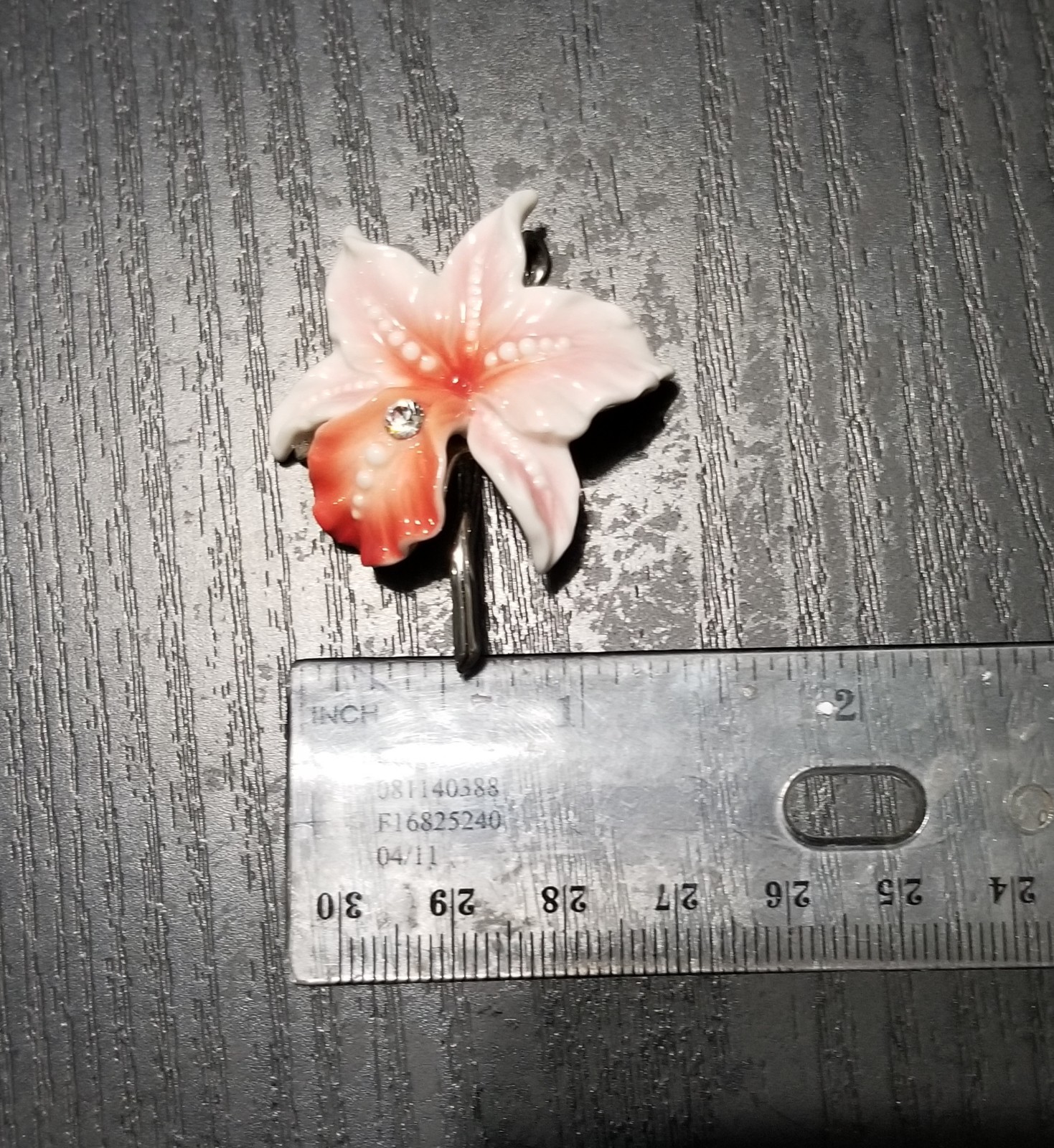 Franz Porcelain Pink Orchid Rhodium Pendant – Discontinued Mint With Box Signed
