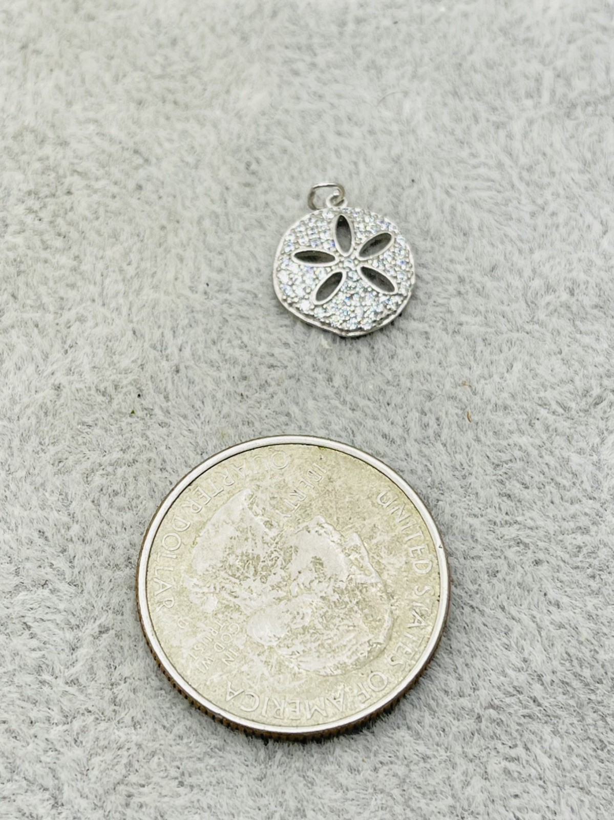 925 Sterling Silver Pave Rhinestone Sand Dollar Charm Pendant