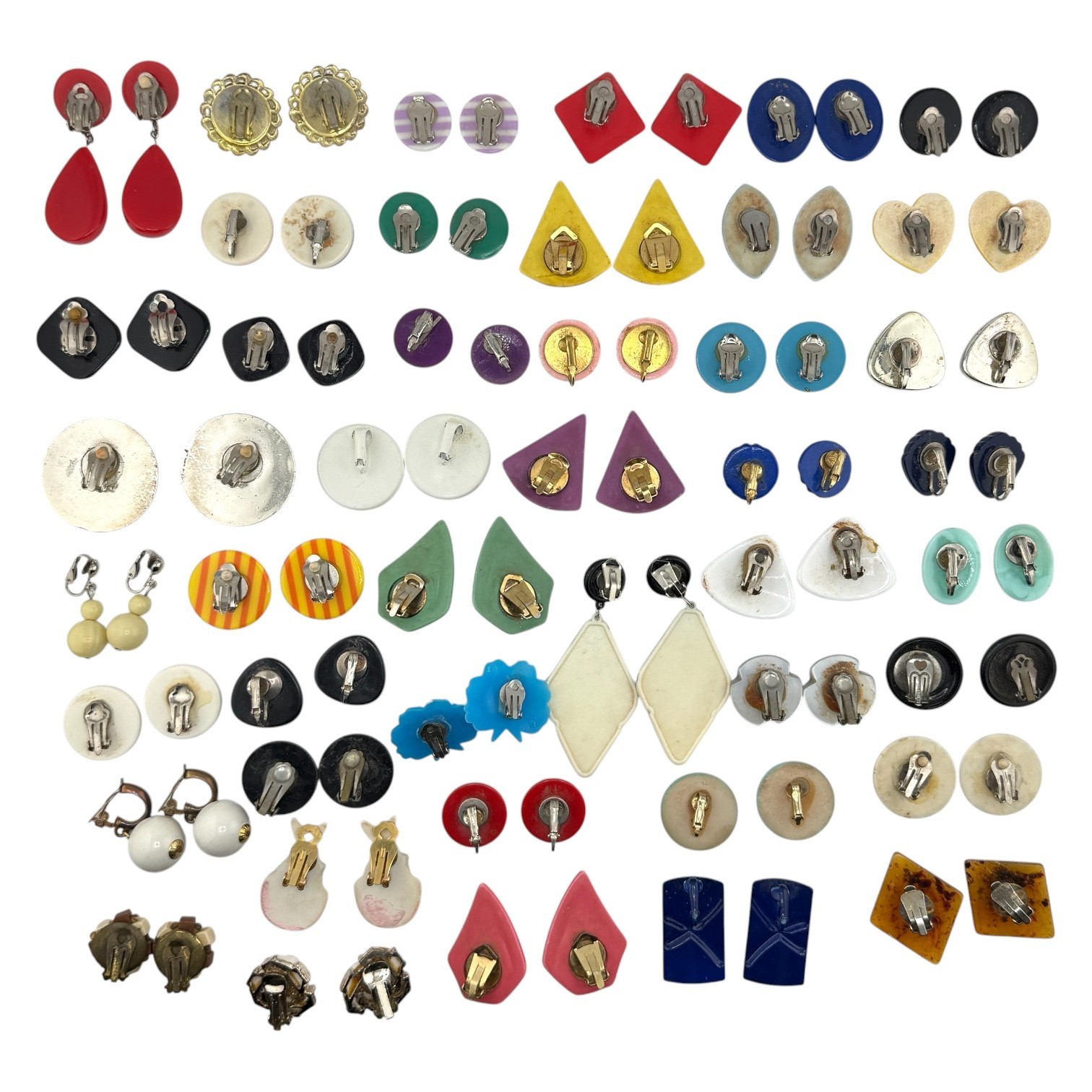 Vtg Earrings Lot of 44 Pairs Clip-on Screw-backs Lucite Acrylic Resin Mod Retro