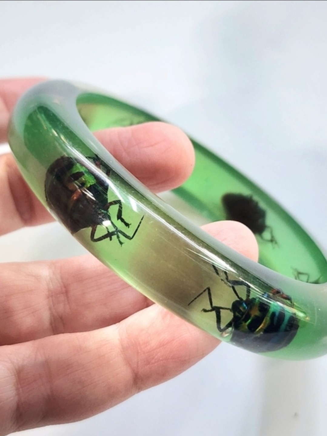 Vintage Green Juice Lucite Beetle Bangle