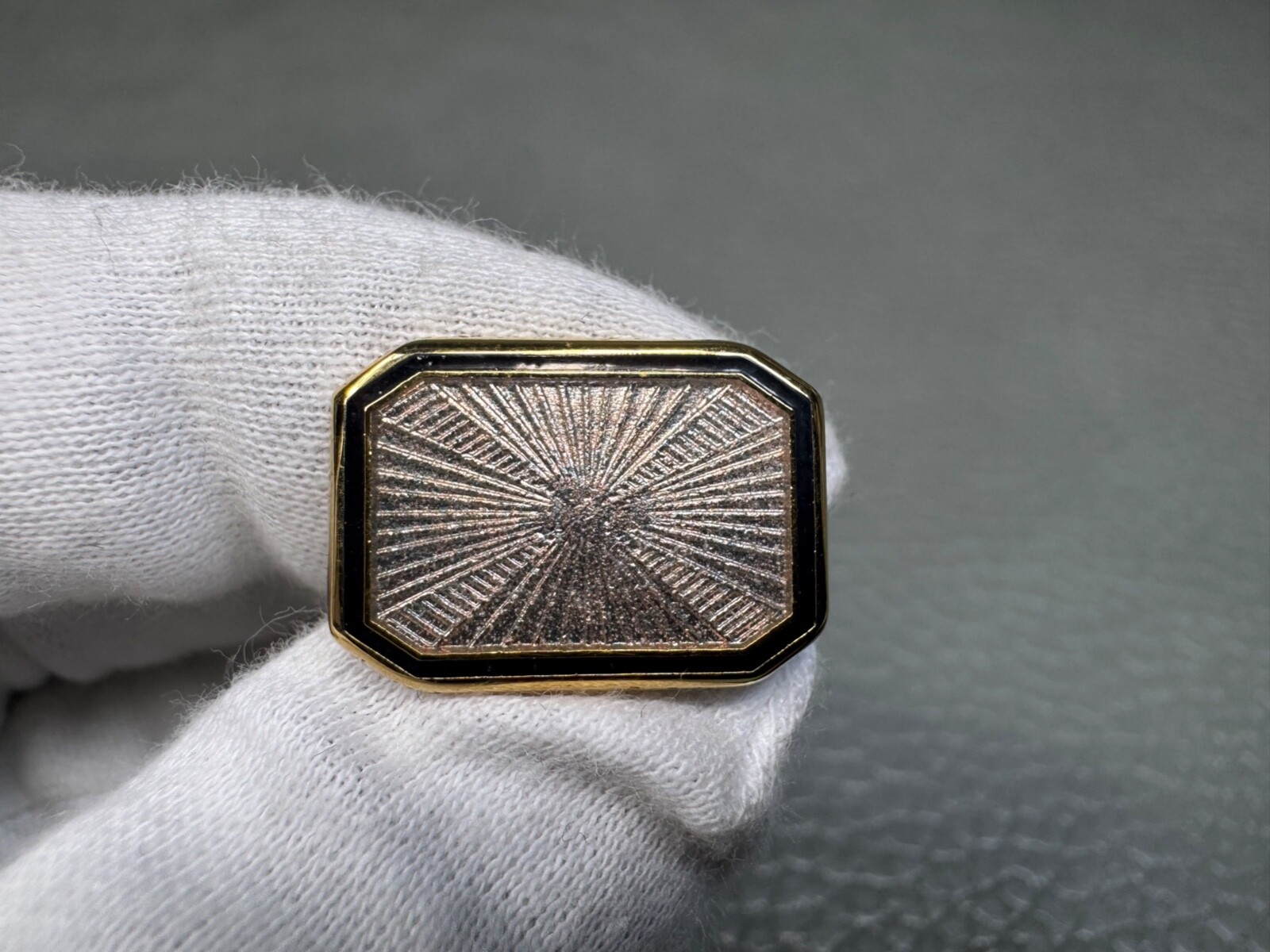 Enamel Metallic Sunburst Cantaloupe Color Yellow Gold Plated Cuff Links