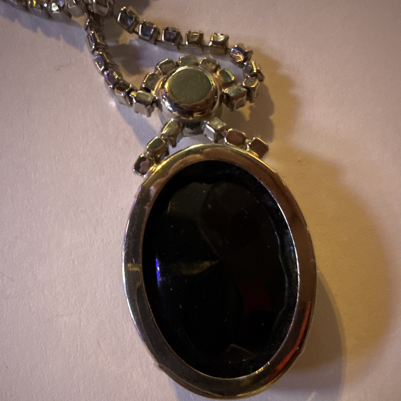 Vintage Mystic Crystal Large Oval Statement Pendant Necklace Missing Clasp