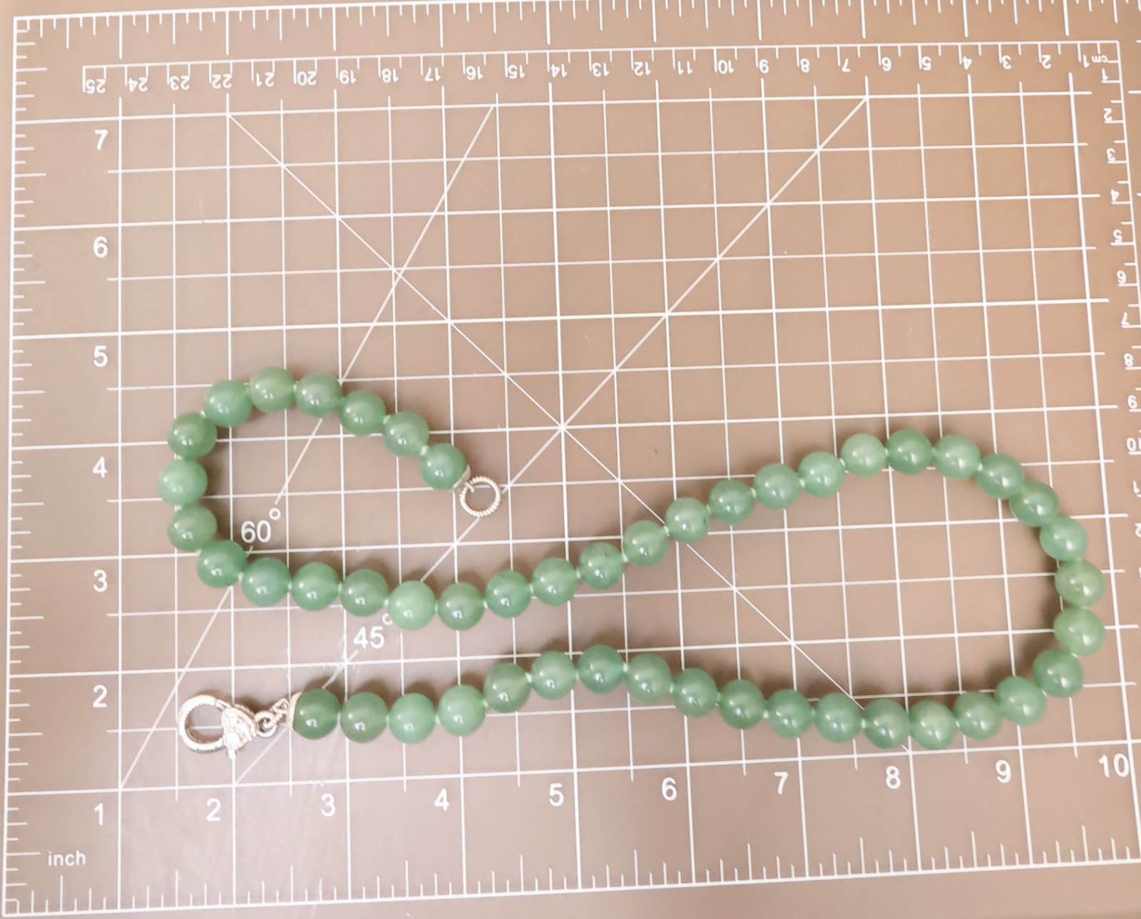 Judith Ripka necklace aventurine beads sterling silver 925 clasp DMQ signed 20in