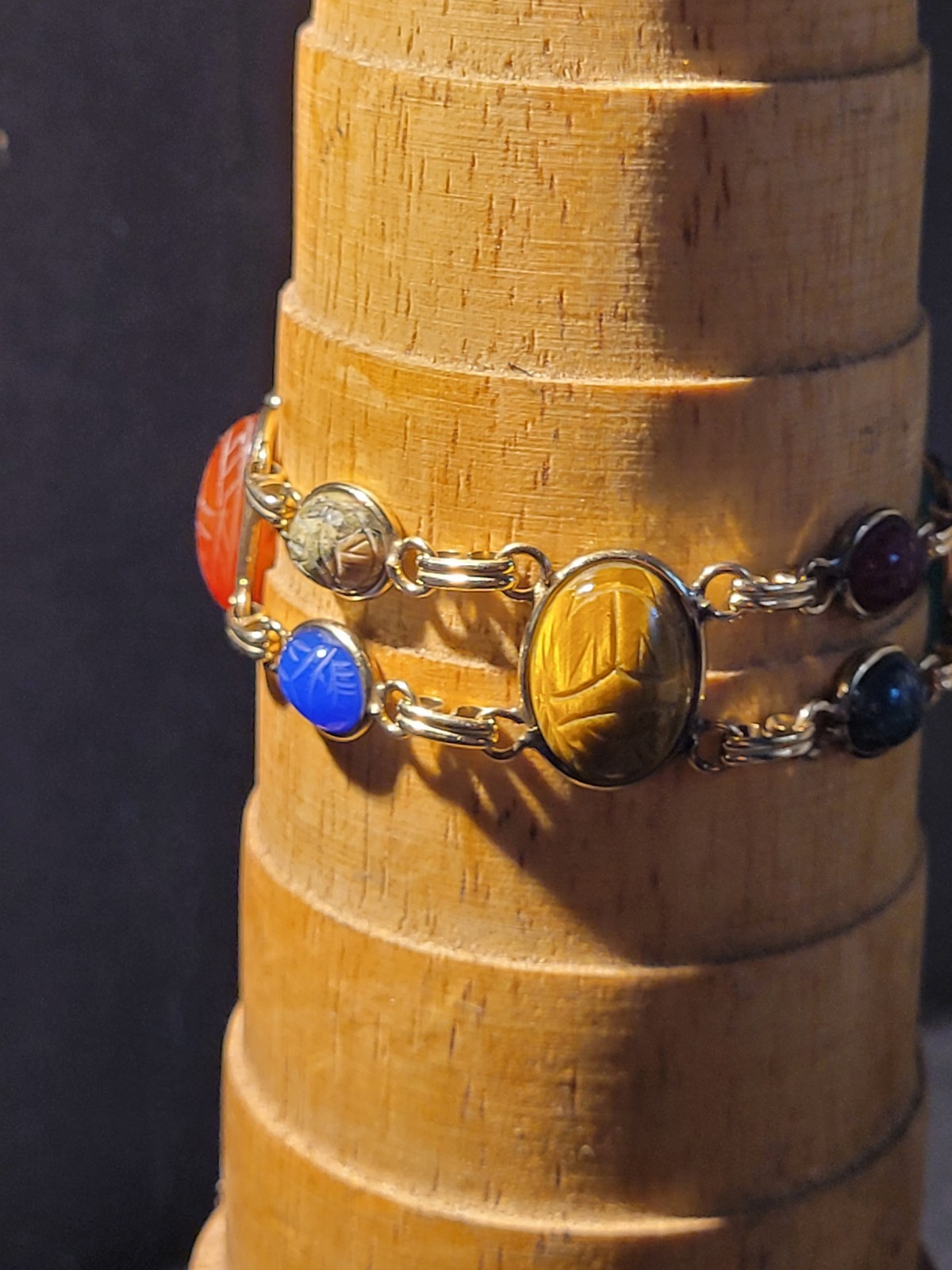 Vintage 12K Gold Filled Scarab Bracelet Egyptian Revival 7″