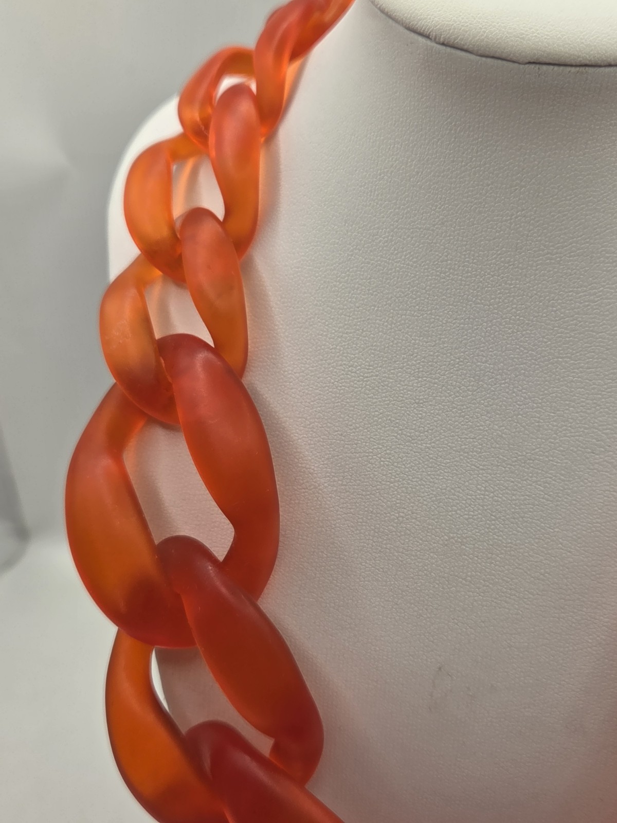 Iris Apfel Inspired Neon Orange Resin/Acrylic Chain Choker Necklace 20″L