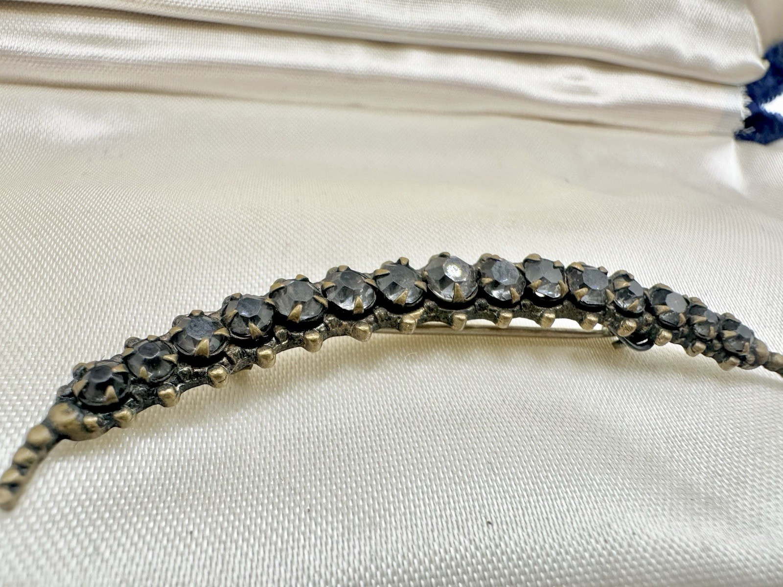 Antique Victorian Brooch Pin Crescent Moon Love Luck Paste Stones C Clasp Read