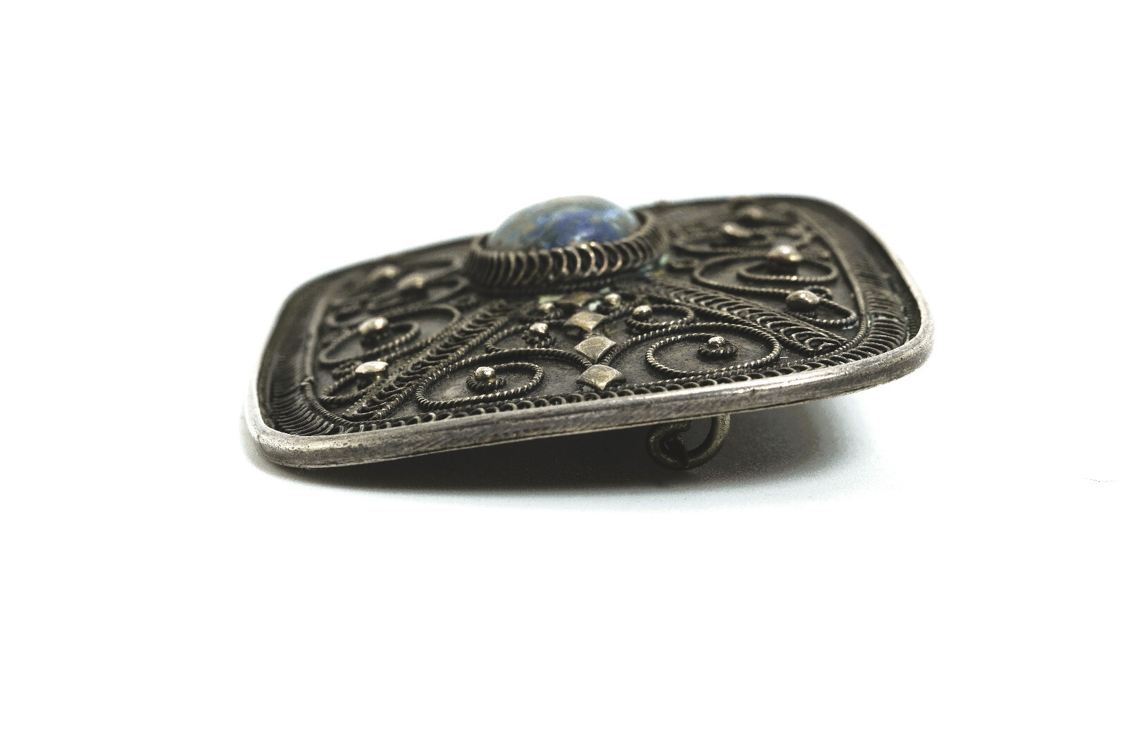 Vintage Silver & Sodalite Filigree Brooch