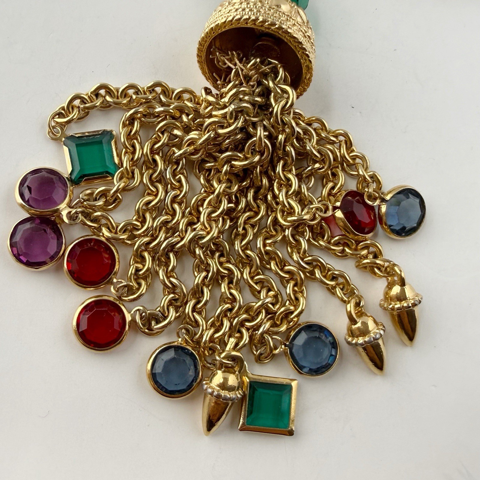 Vintage Swarovski Multicolor Bezel Set Crystal Tassel Chain Necklace FLAWS
