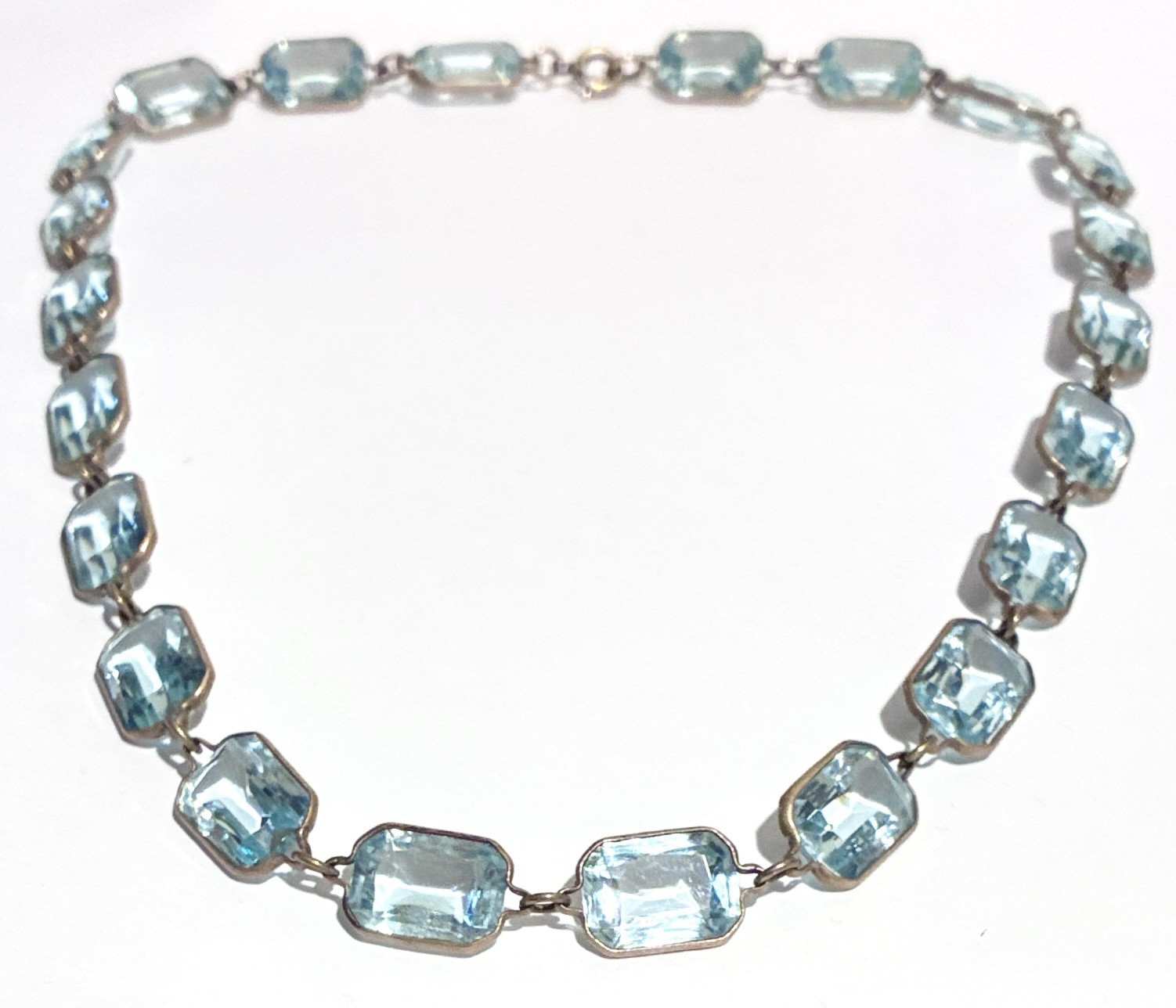 VTG CZECH Blue Bezel Set Rectangle Faceted Crystal GF Brass RIVIÈRE NECKLACE