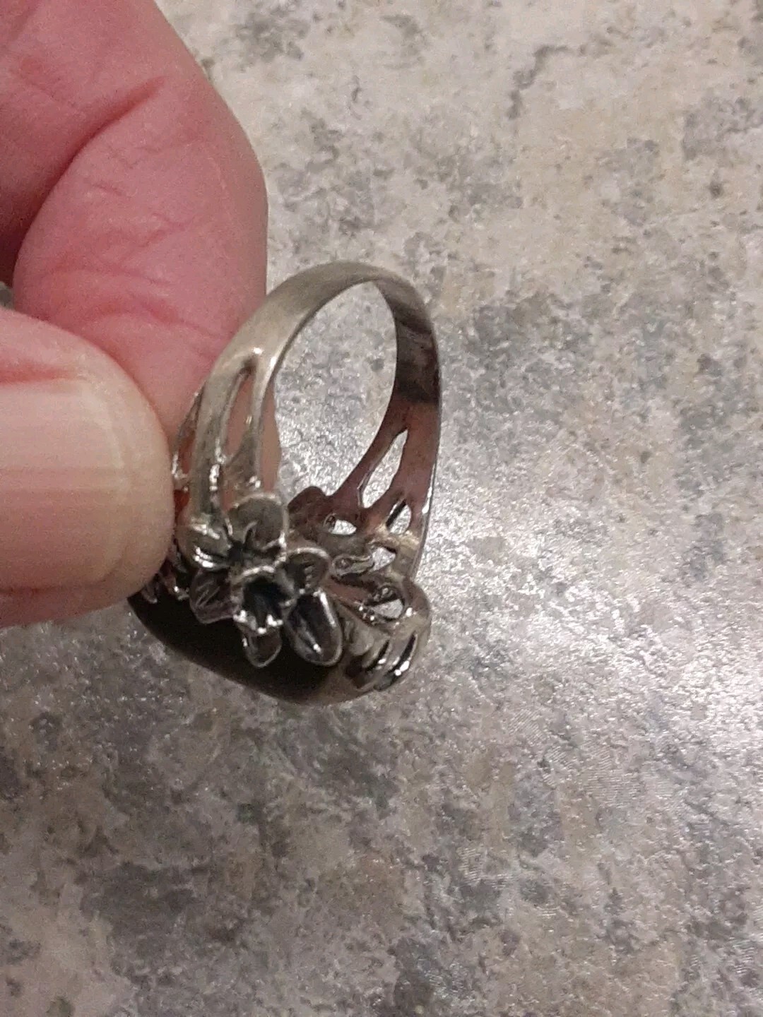 1980’s Tiger’s Eye Silvertone Lily Flower Ring Size 9.5