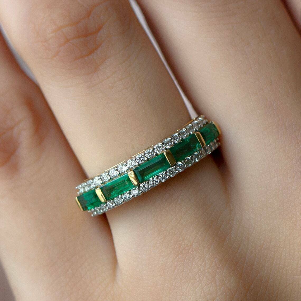 2Ct Lab Created Emerald Engagement Wedding Band Ring 14K Yellow Gold Plated