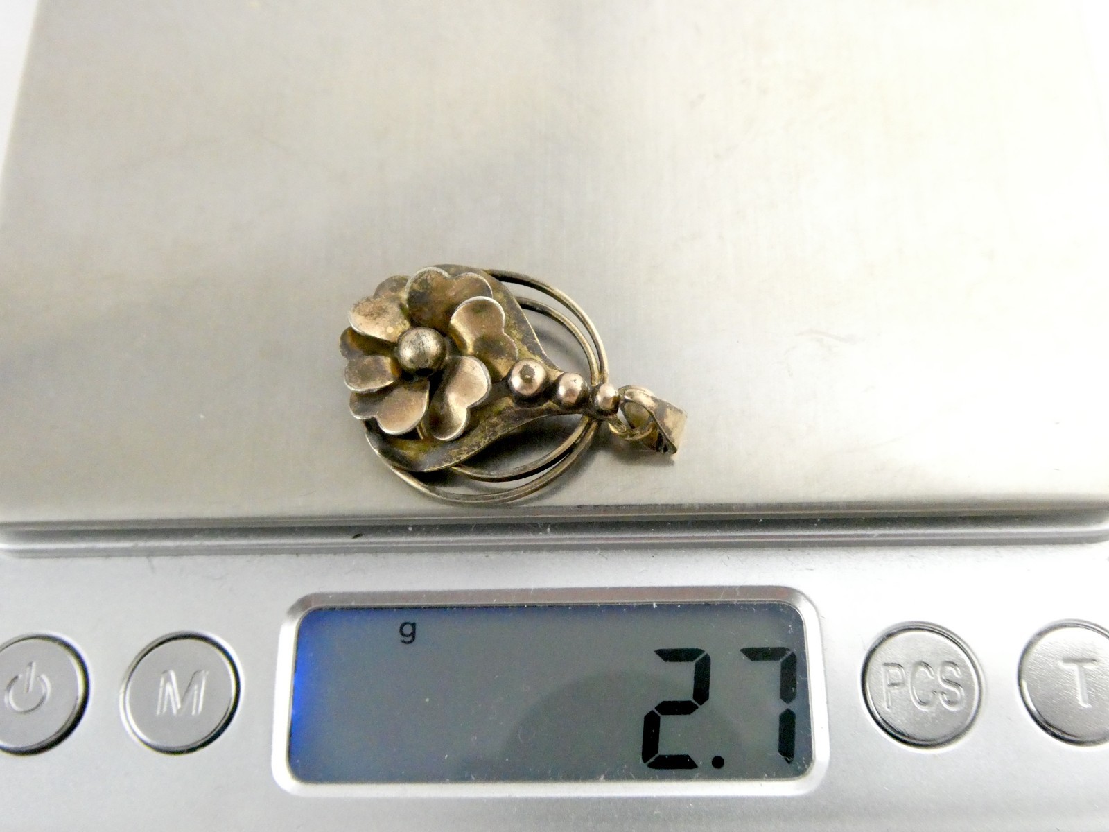 Vintage 1/20th 12k Gold Fill on Sterling Silver Flower Pendant 2.7g 1.25 Inches