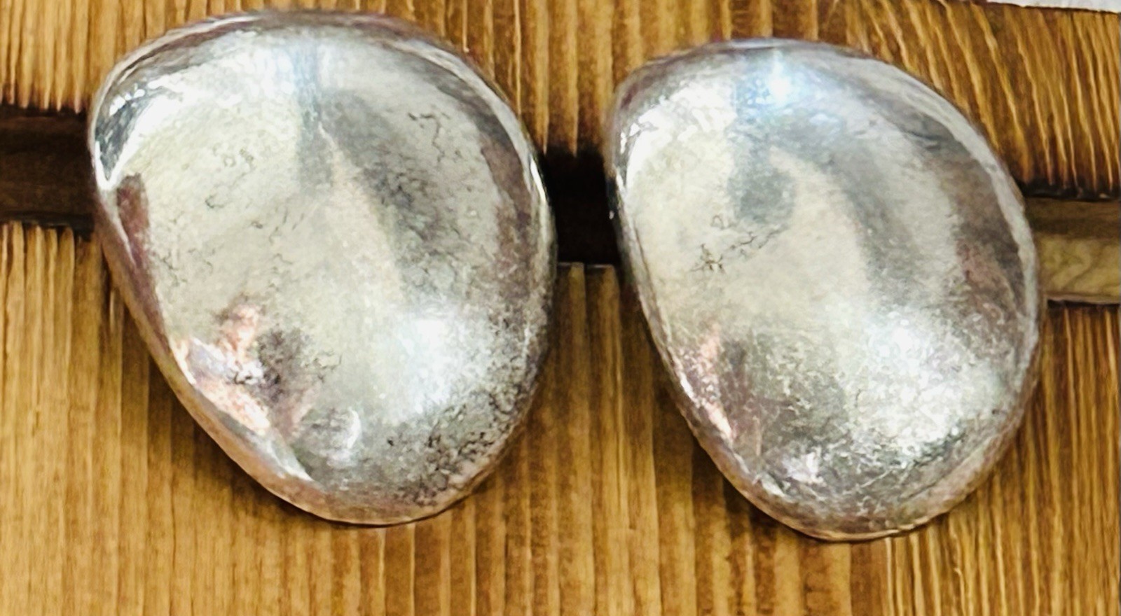 Vintage Modernist 925 Sterling Silver Oblong Puffy Dome Post Earrings 13.05 Gr.