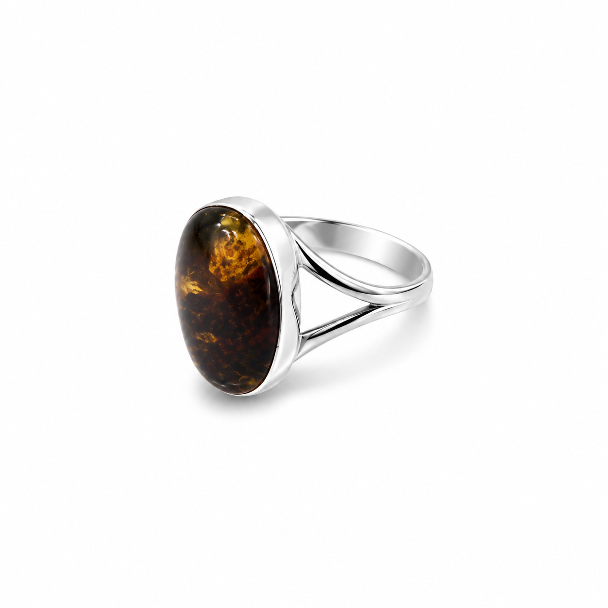 Natural Unique Deep Blue Amber 925 Sterling Silver Ring US#7.25