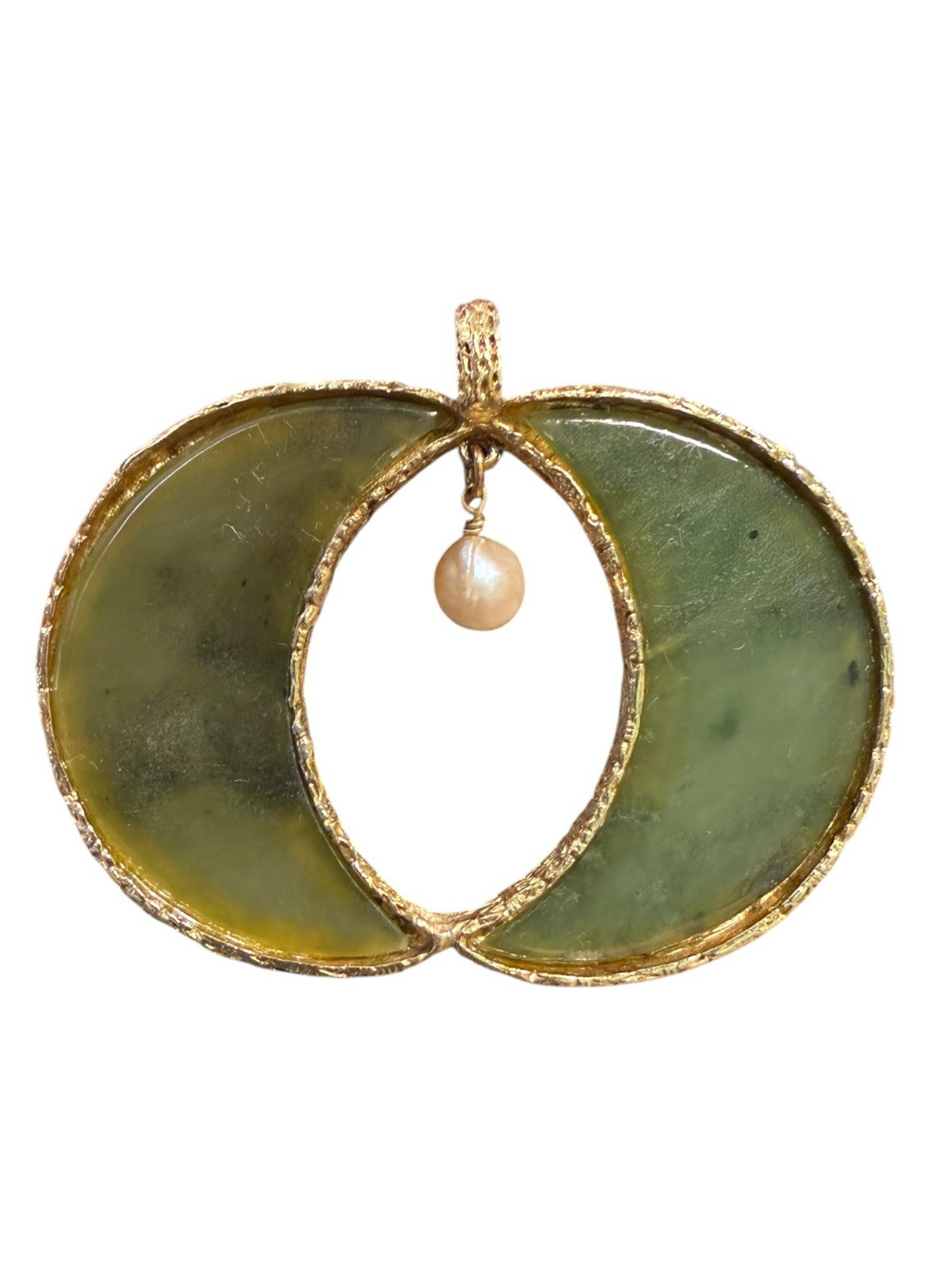 Vintage Swoboda Jade Pearl Pendant Crescent Moons Celestial Pumpkin
