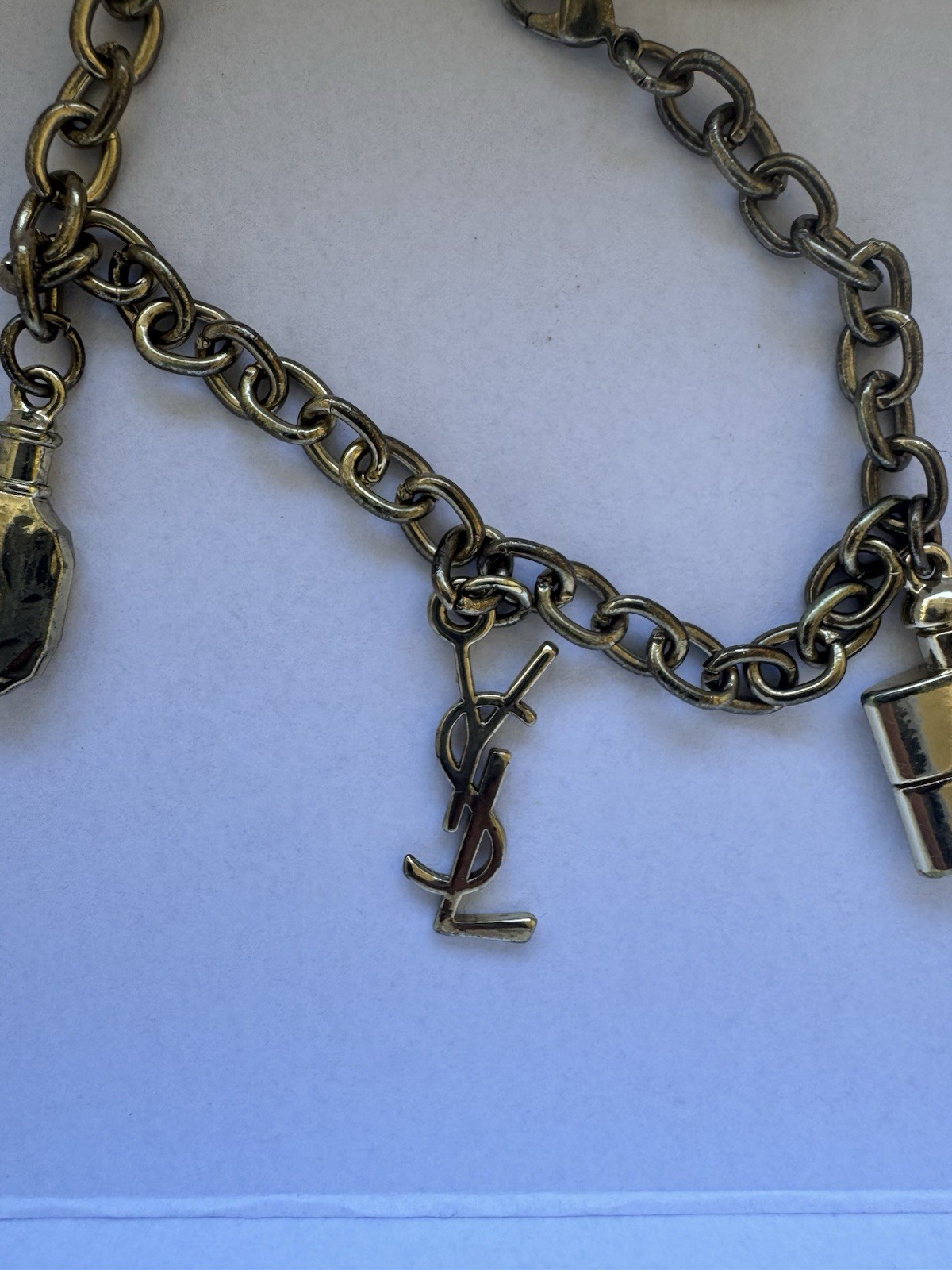 YSL Yves Saint Laurent Vintage 3 Charms Gold Tone Bracelet with Iconic Logo