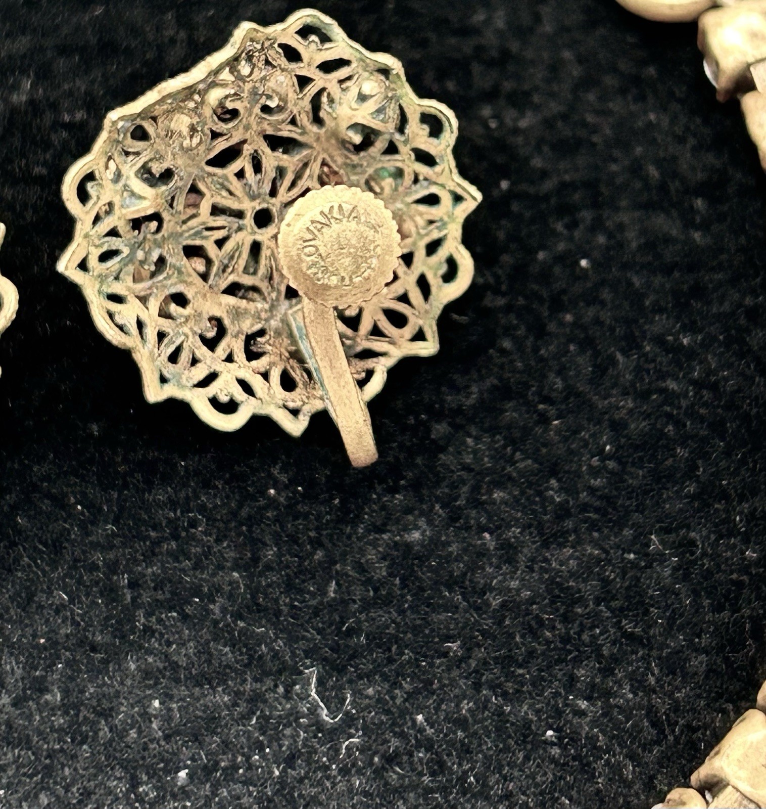 Vtg CZECH Screw-back Cluster EARRINGS and BRACELET SET-Gold Tone-RHINESTONE