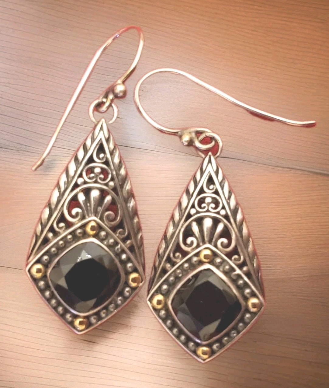 Vintage Robert Manse M ID Sterling Silver 925 & 18k Gold Black Onyx Earrings