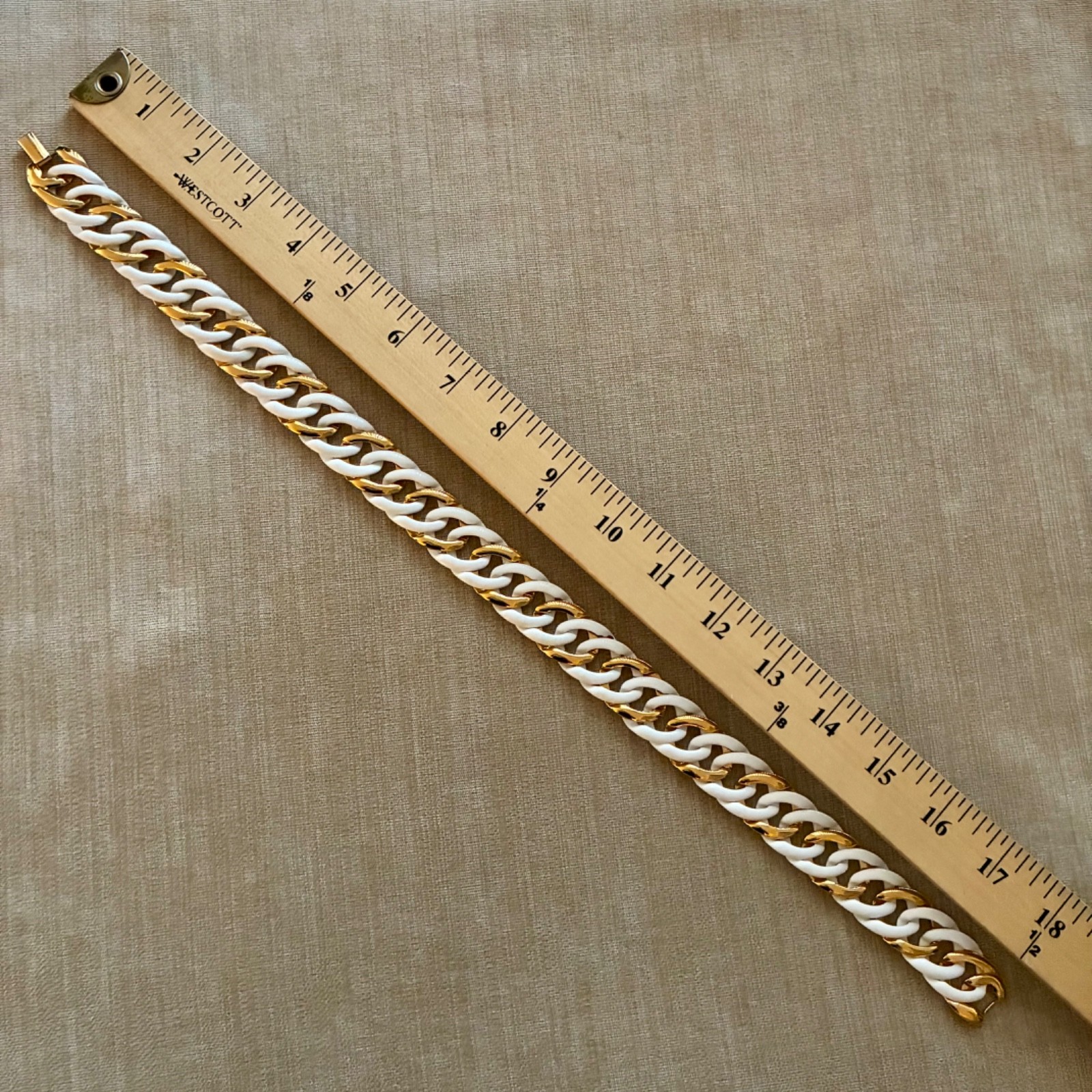 Napier Necklace Bracelet Set White Enamel & Gold Plated Chain Link Statement